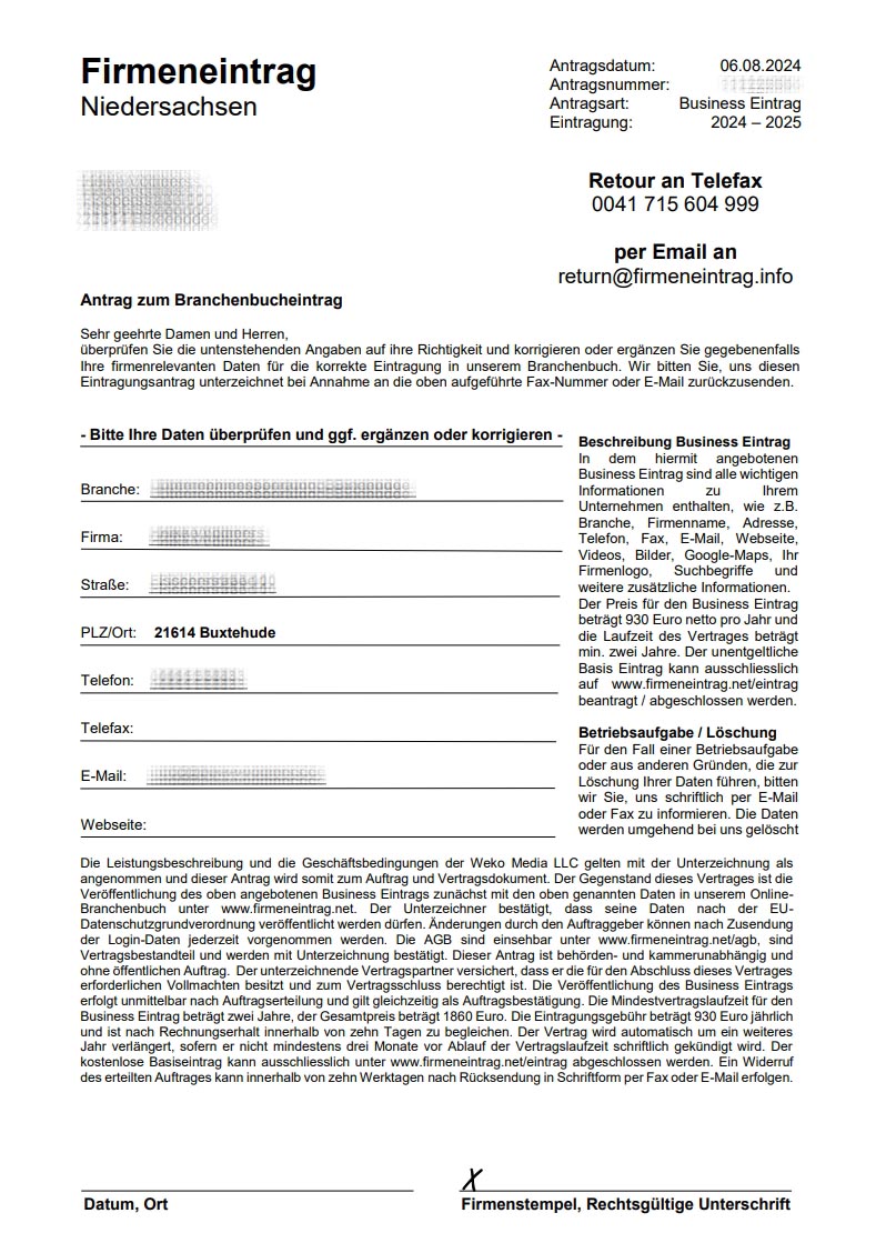 Abb. 1: Das angehängte PDF-Formular "Antrag zum Branchenbucheintrag"